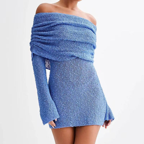 Off-shoulder knit bodycon dress by Carmine Juneberry in a 25th edition, featuring a fitted silhouette and stylish design.