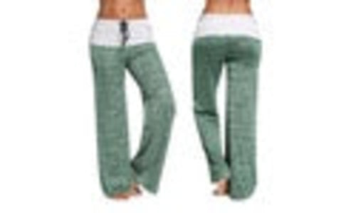 Women's green and white low-rise flare pants with tie waist, western-inspired fashion
