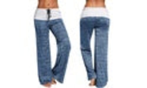 Women's sky blue wide-leg western jeans with white high-rise waistband, front and back views