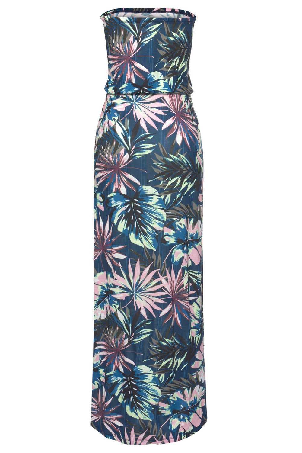 Green Bohemian Bandeau Print Maxi Dress for women by Lavender Pallas, featuring a flowy, boho-style design with vibrant print.